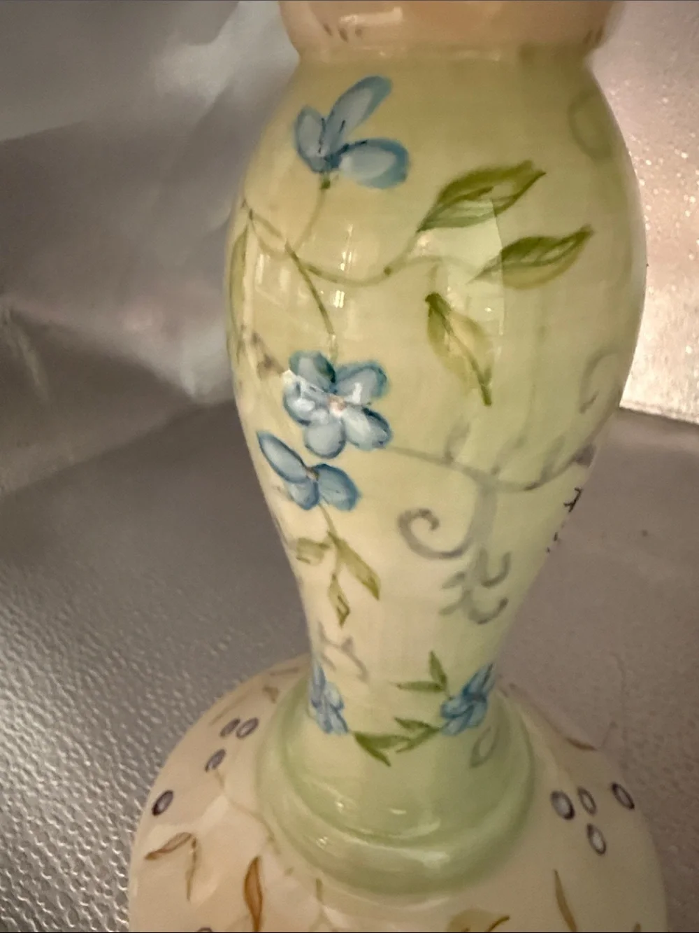Hand-Painted Floral Ceramic Pillar Candle Holder in Beautiful Pastels